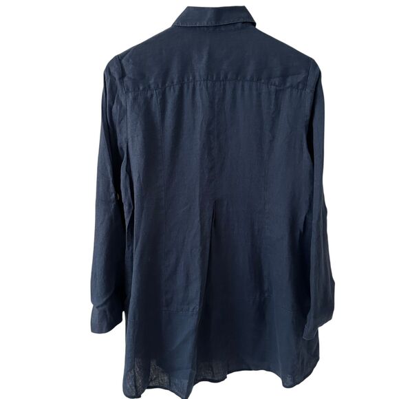 Soft Surroundings Navy Blue 100% Linen Button Up Tunic Top Size S - Picture 2 of 7